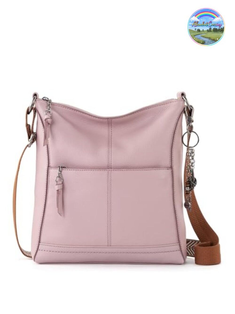 Leather Crossbody Purse with Zipper Closure and Adjustable Strap